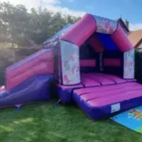 Pink And Purple Unicorn Side Slide Combi Bouncy Castle And Soft Play Package