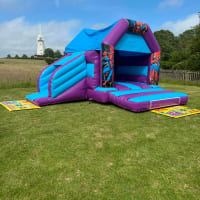 Hero Themed Blue And Purple Castle Bounce And Slide
