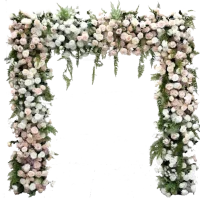 Rose Square Arch Draped In Mixed Soft Rose's And Wild Hanging Foliage
