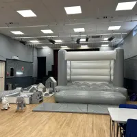 White And Grey Bouncy Castle And Soft Play Hire With Ball Pool