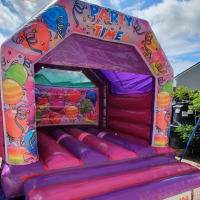 17x15ft Pink And Purple Side Slide Bouncy Castle Combi - Party Theme