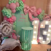 Led Numbers With Balloon Arch And Party Decor Backdrops