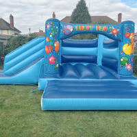 Blue Balloons Themed Bouncy Castle With Slide In Bourne