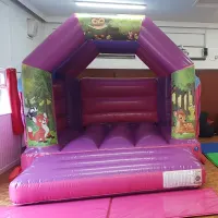 Pink And Purple Woodland Animals Themed Bouncy Castle