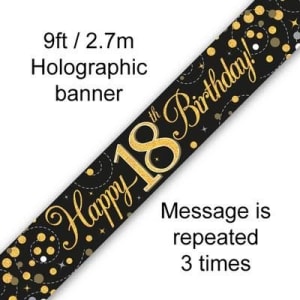 Sparkling Fizz Numbered Birthday Black & Gold 9ft/2.7m Holographic Banner