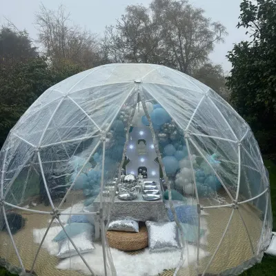 Winter Wonderland Themed Picnic Igloo With Led Number And Balloons To Hire