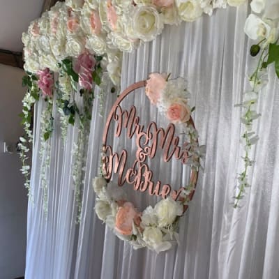 Draped Flower Wall With Personalised Hoop For A Wedding In Kent By Deluxe Flower Walls