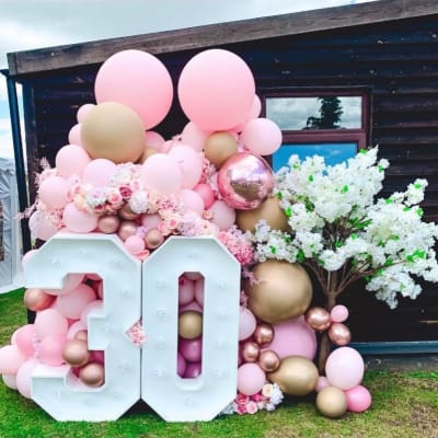 Led Numbers For A 30th Birthday With Balloon Display By Deluxe Flower Walls.