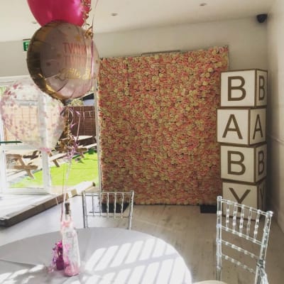 Baby Shower Rentals - Flower Wall And Helium Balloons