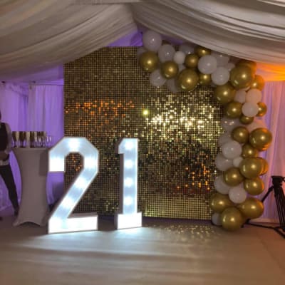 Good Sequin Shimmer Wall With Balloon Arch And Light Up 21 Numbers By Deluxe Flower Walls