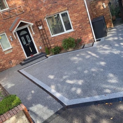 Rotherham Resin Bound Driveway Install In Langold, Worksop. Main Colour Vuba Blue Lagoon With A Poseidon Border