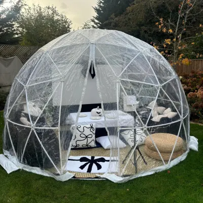 White And Black Bow Themed Garden Cinema Igloo Pod To Hire