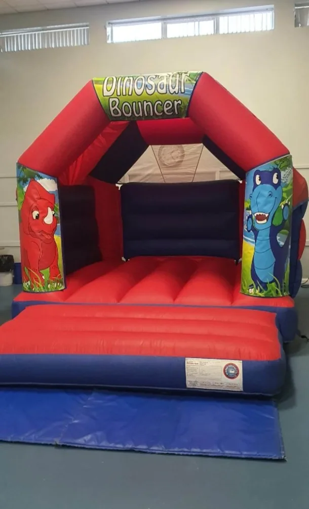 Red And Blue Dinosaur Bouncy Castle