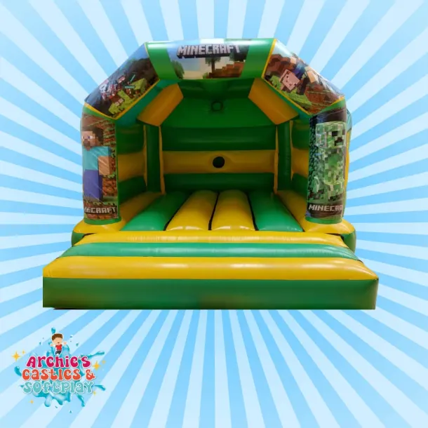 15x12ft Green And Yellow Bouncy Castle Minecraft Theme