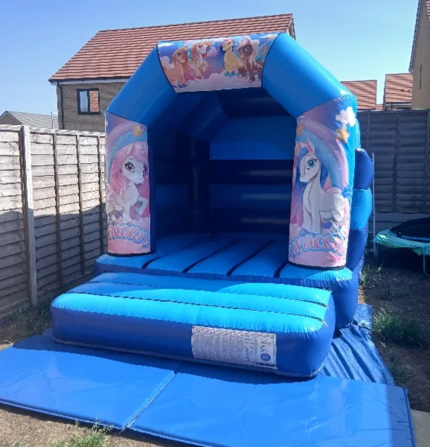 Blue Junior Bouncy Castle 9x11 Unicorn Theme