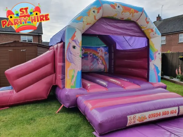 17x15ft Side Slide Combi Unicorn Theme Bouncy Castle