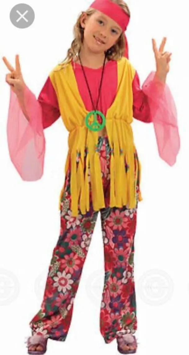Kids Hippy Costume (attached Waistcoat Trousers Headband)