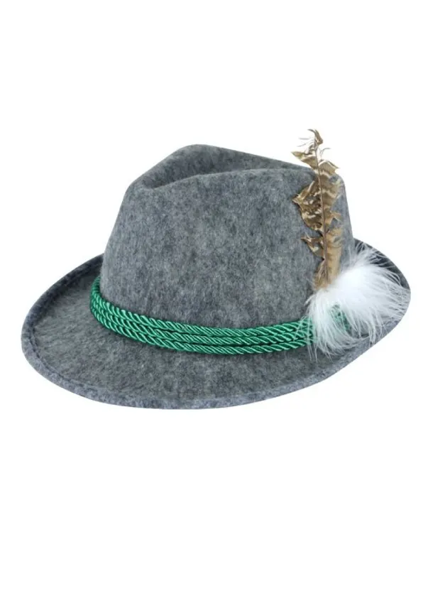 Grey Bavarian Felt Hat With Green Cord