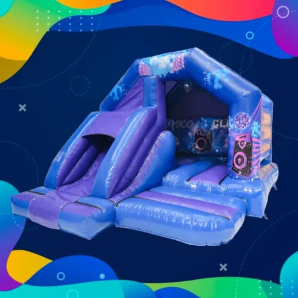 Disco Blue And Purple Bouncy Castle And Slide 12ft X 15ft