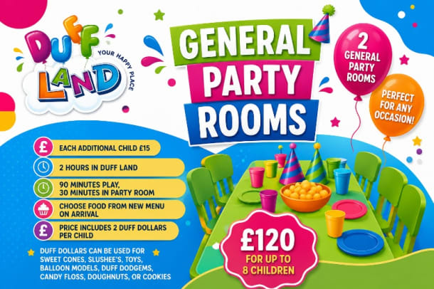 Duff Land Party Bookings - General Room Party