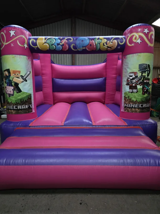 Pink And Purple Minecraft H Frame Bouncy Castle