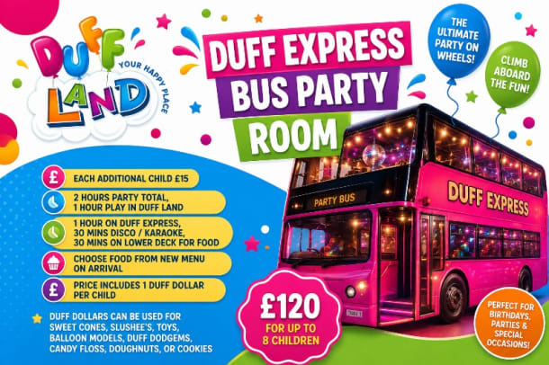 Duff Land Party Bookings - Duff Express Party