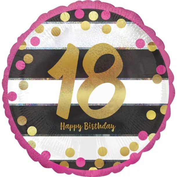 18 Inch Pink And Gold Milestone Birthday Holographic Balloons