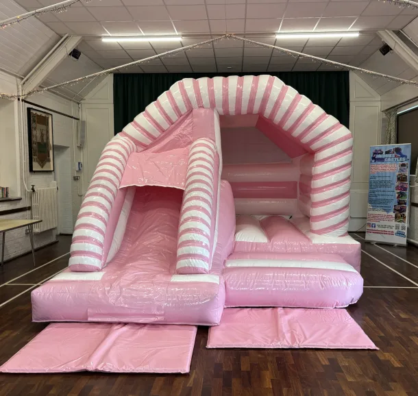 Pink And White Luxury Candy Twist Bouncy Castle With Slide