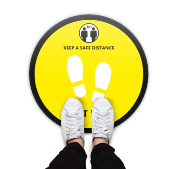 Round Floor Safety Stickers Covid 19 Yellow