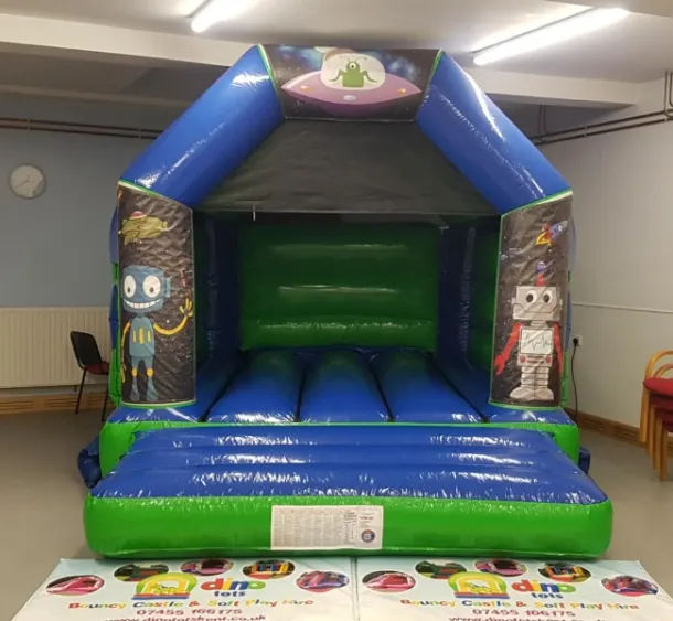 Green Blue Bouncy Castle 11x15 Space Robot Theme