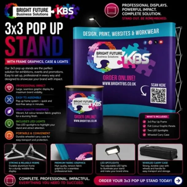 3x3 Pop Up Stand With Frame Graphics Carry Case And Lights