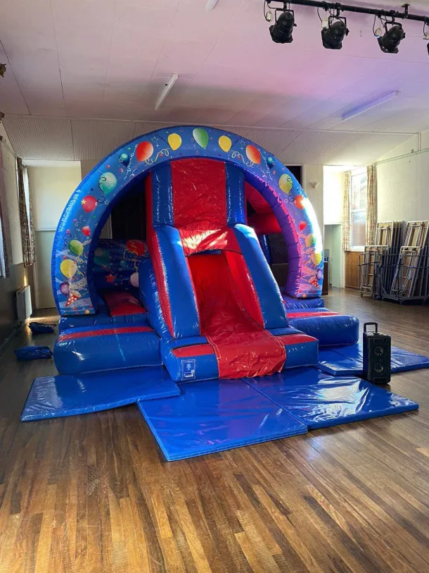 16x14ft Blue And Red Party Curved Front Slide Bouncer