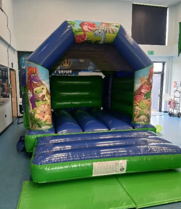 Green Blue Bouncy Castle 11x15 Dinosaur Theme