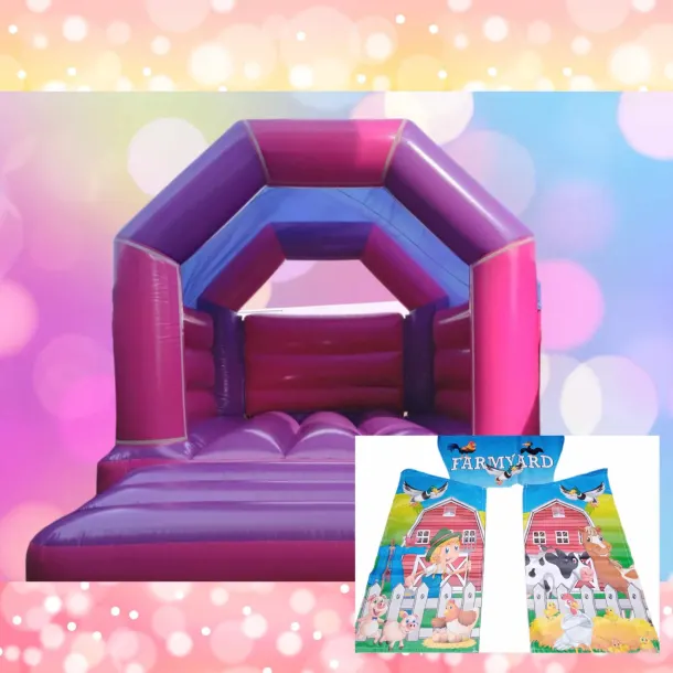 Pink Purple Bouncy Castle 11x15 Farmyard Theme