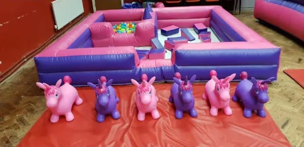 Soft Play Surround With Ball Pool With 6 Unicorn Space Hoppers