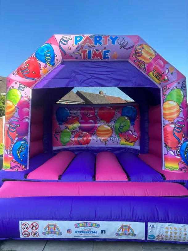 Purple And Pink 12ft X 12ft Party Time Bouncy Castle