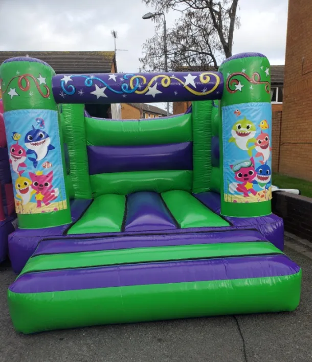Green And Purple Baby Shark H Frame Bouncy Castle