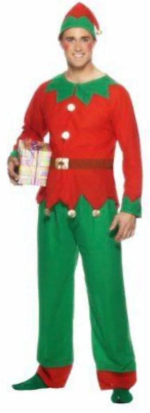 Mens Elf Costume, Pants Top And Hat - Medium