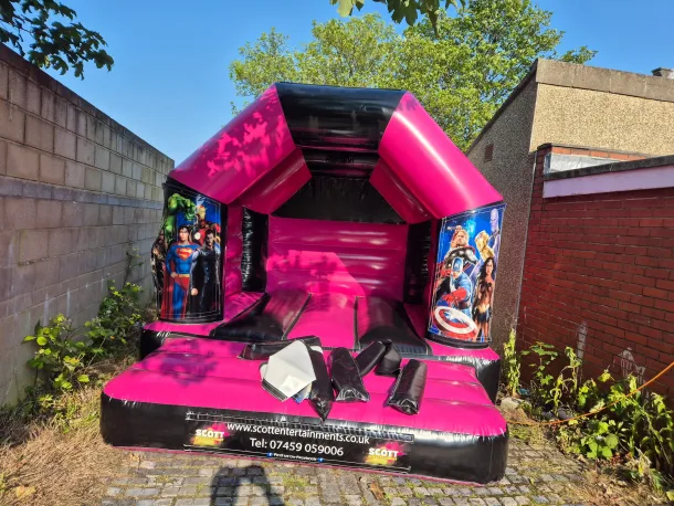Superhero 12ft X 14ft - Black And Pink Bouncy Castle