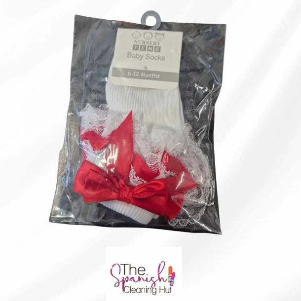 White Frilly Socks With Red Bows