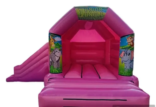 Pink Side Slide Bouncy Castle Jungle Theme