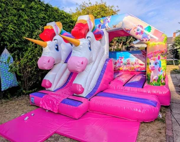 Twin Headed Unicorn Bouncy Castle With Slide