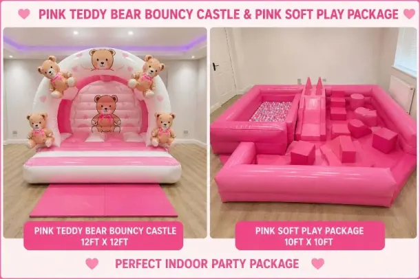 Pink Teddy Bear Bouncy Castle And Soft Play Package