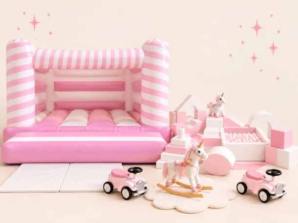 Pink Flump Bouncy Castle And Pink And White Soft Play