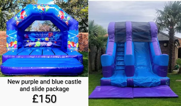 Purple And Blue Party Castle And Slide Package