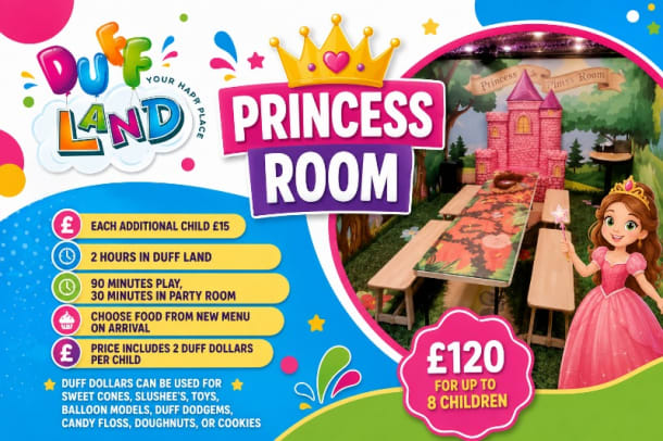 Duff Land Party Bookings - Princess Room Party