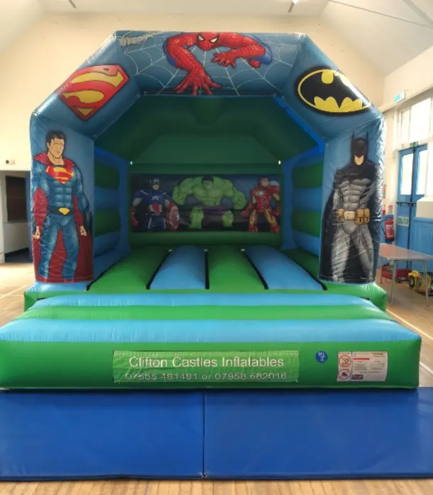 Superhero Bouncy Castle Hire In Nottingham 13ft X 16ft Inflatable