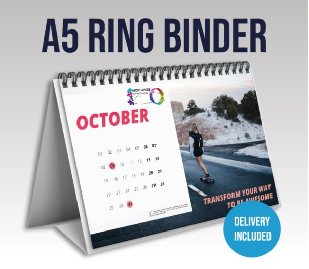 A5 Ring Binded Desk Calendar With Your Branding And 12 Month Design