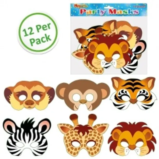 Jungle/zoo Animal Card Masks Pack Of 12