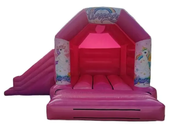 Pink Side Slide Bouncy Castle Unicorn Theme